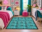 Turquoise Leopard Print Rug, 35 x 55 in (Size: 35'' × 55'', Shape: Rectangular)
