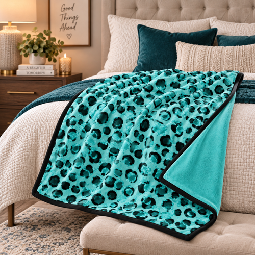Aqua Leopard Velveteen Throw Blanket, 40 x 30 in (Size: 40" × 30")