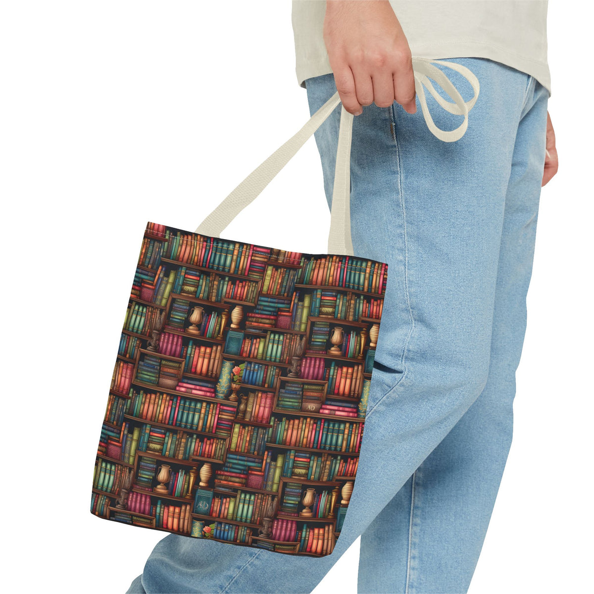 Vintage Bookshelf Polyester Tote Bag
