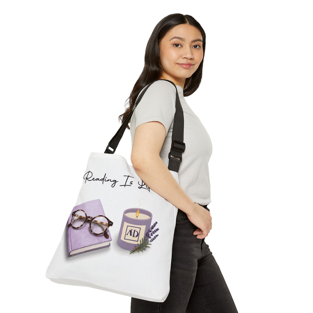 Reading Is Lit Adjustable Tote Bag