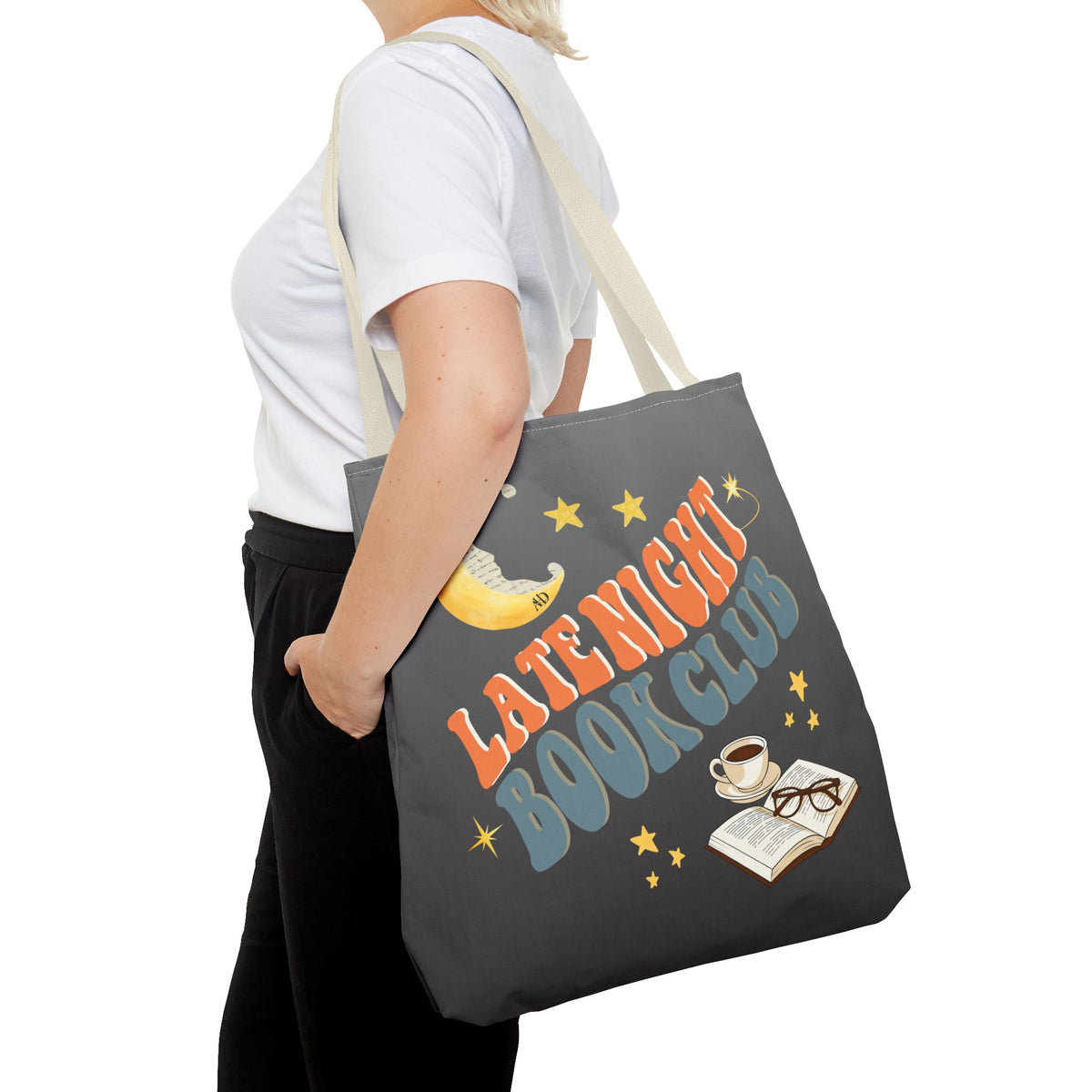 Late Night Book Club Polyester Tote Bag