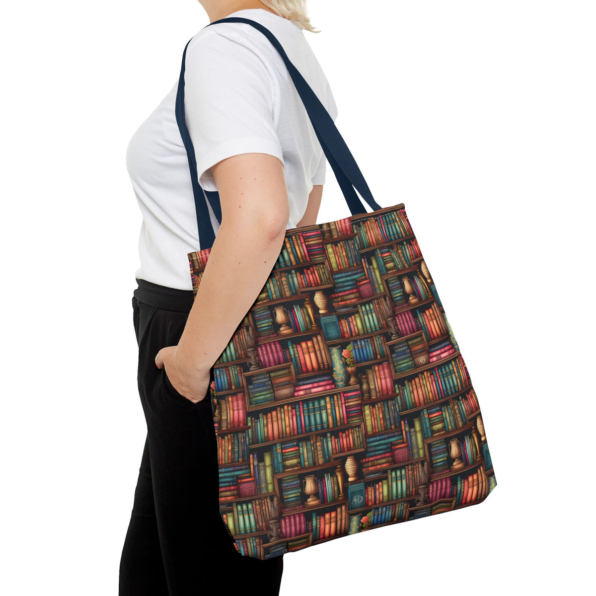 Vintage Bookshelf Polyester Tote Bag