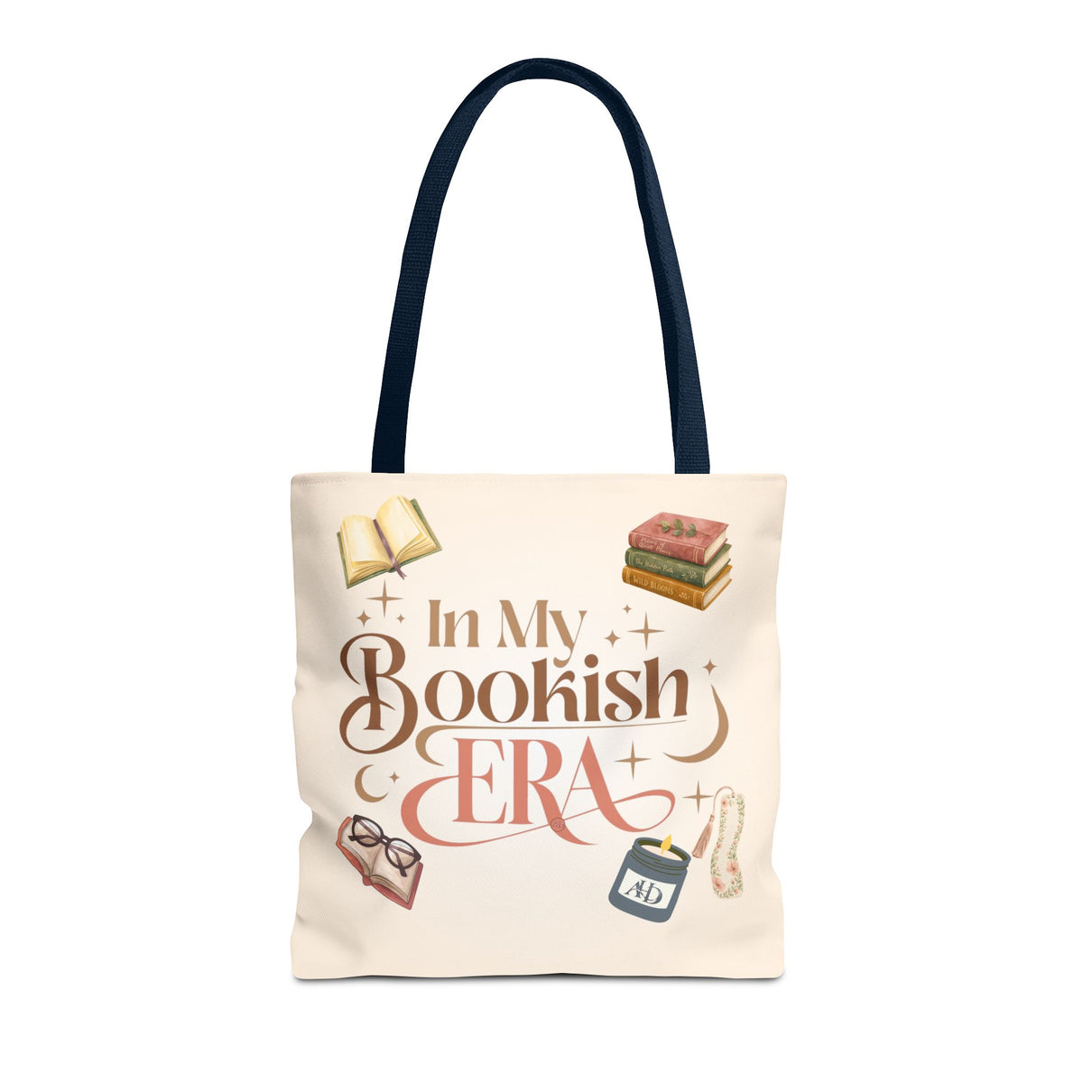 In My Bookish Era Literary Polyester Tote (Size: 16" × 16'', Color: Navy)