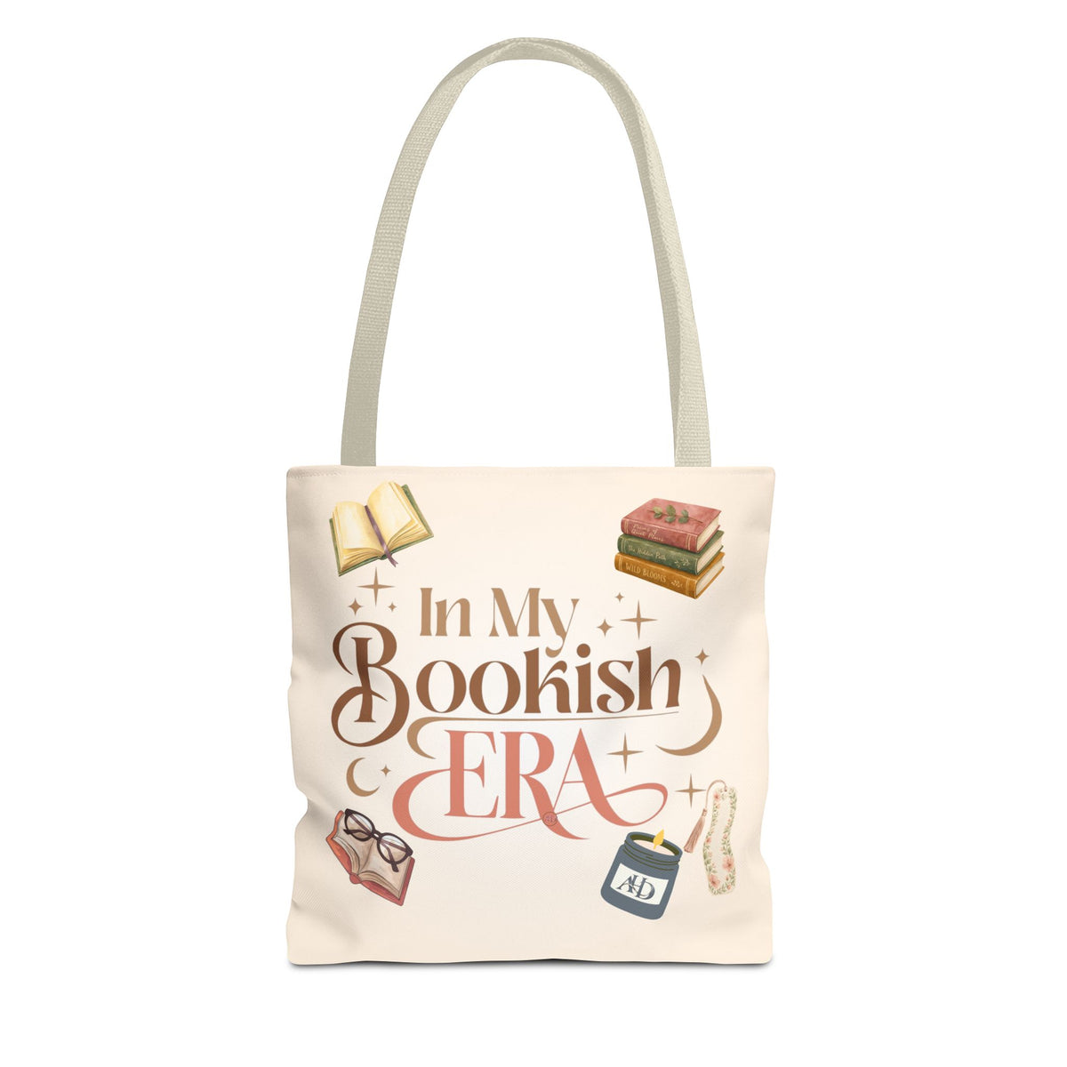 In My Bookish Era Literary Polyester Tote (Size: 13" × 13'', Color: Beige)