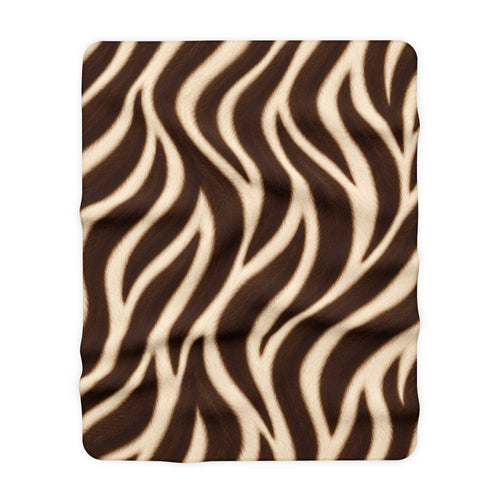Brown Zebra Wave Sherpa Throw Blanket (Size: 30" × 40")