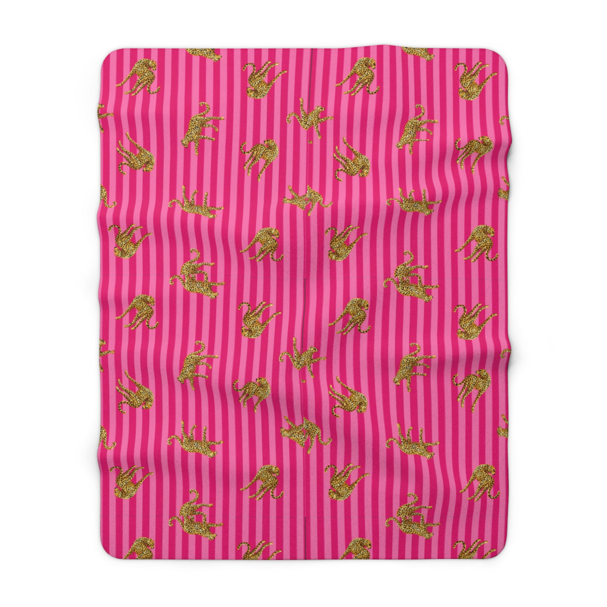 Pink Striped Leopard Sherpa Throw Blanket (Size: 60" x 80")