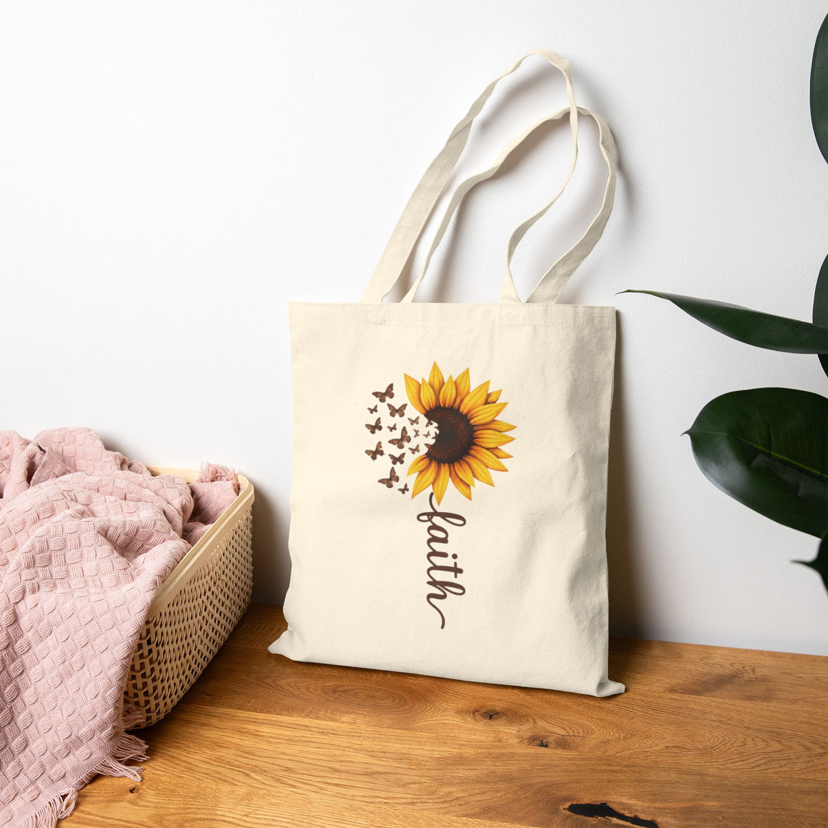 Faith Sunflower Cotton Canvas Tote Bag