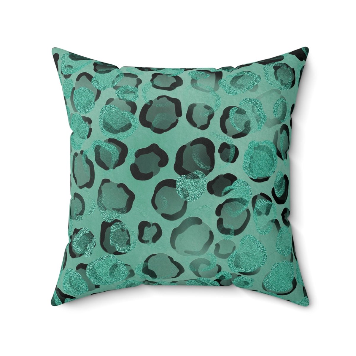 Teal Leopard Print Faux Suede Throw Pillow