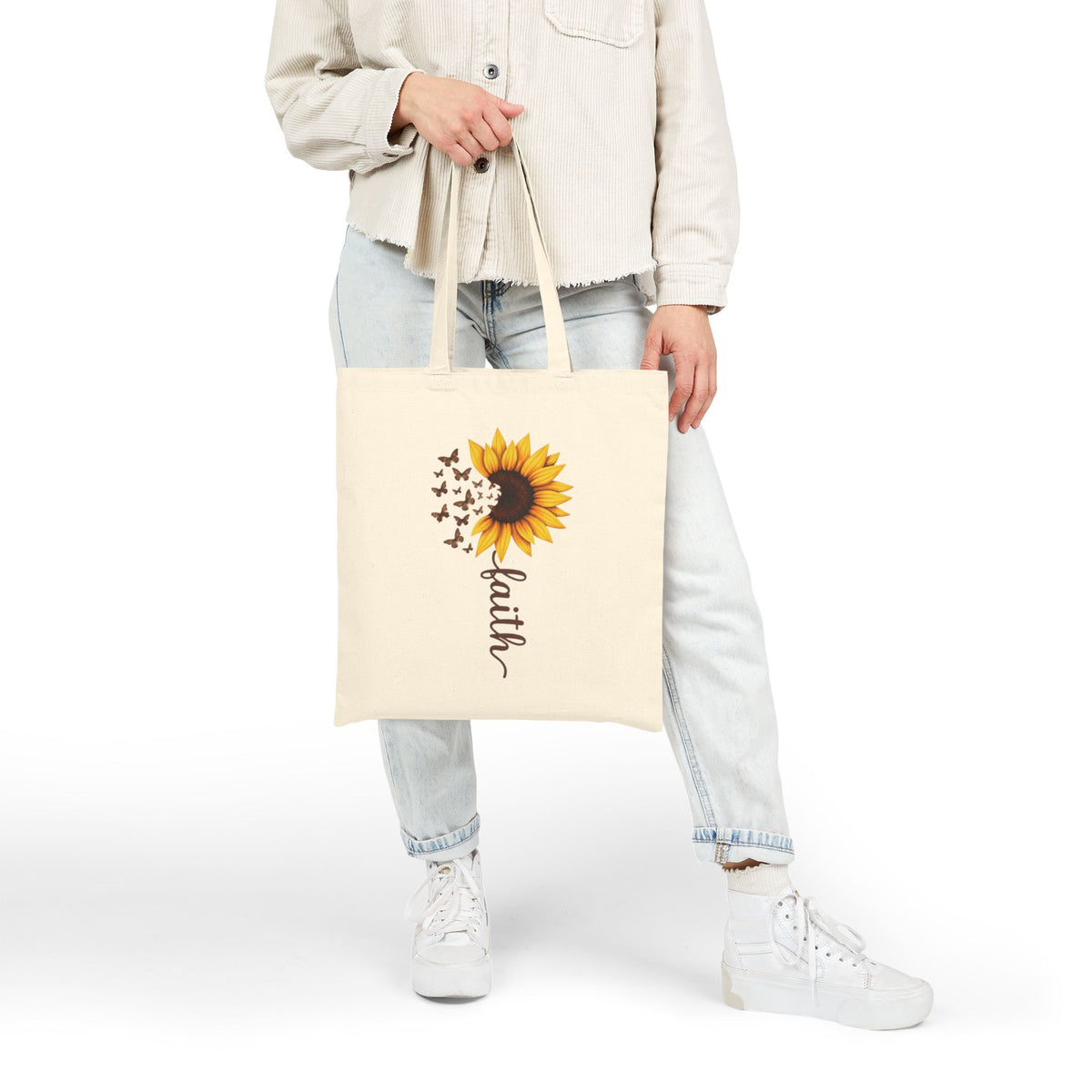 Faith Sunflower Cotton Canvas Tote Bag
