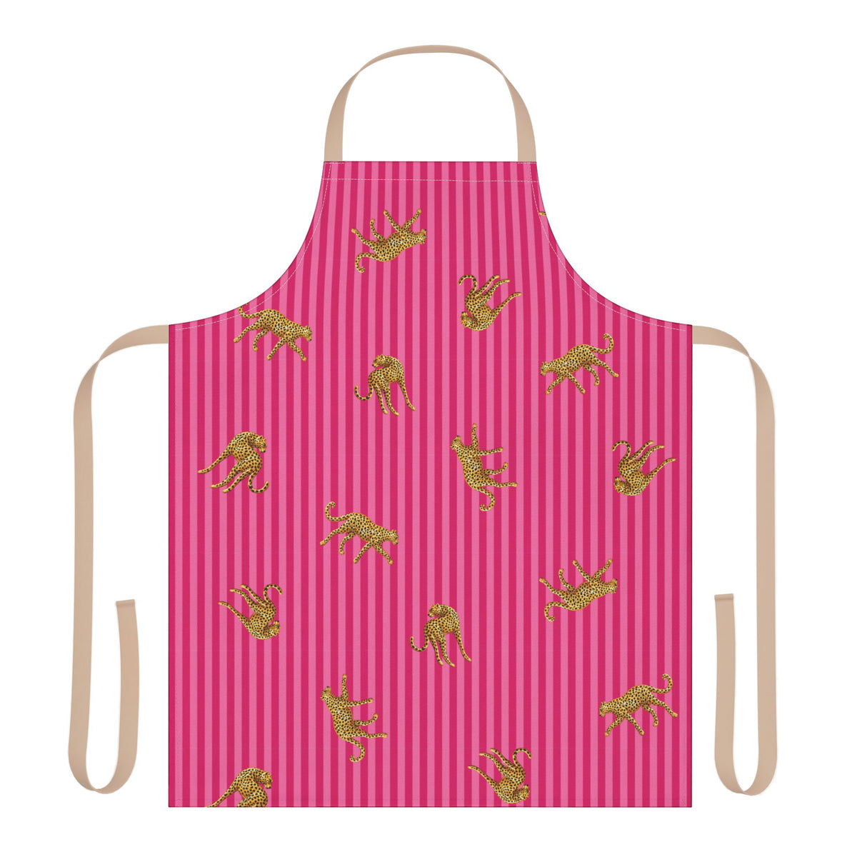 Pink Striped Leopard Kitchen Apron (Color: Beige)