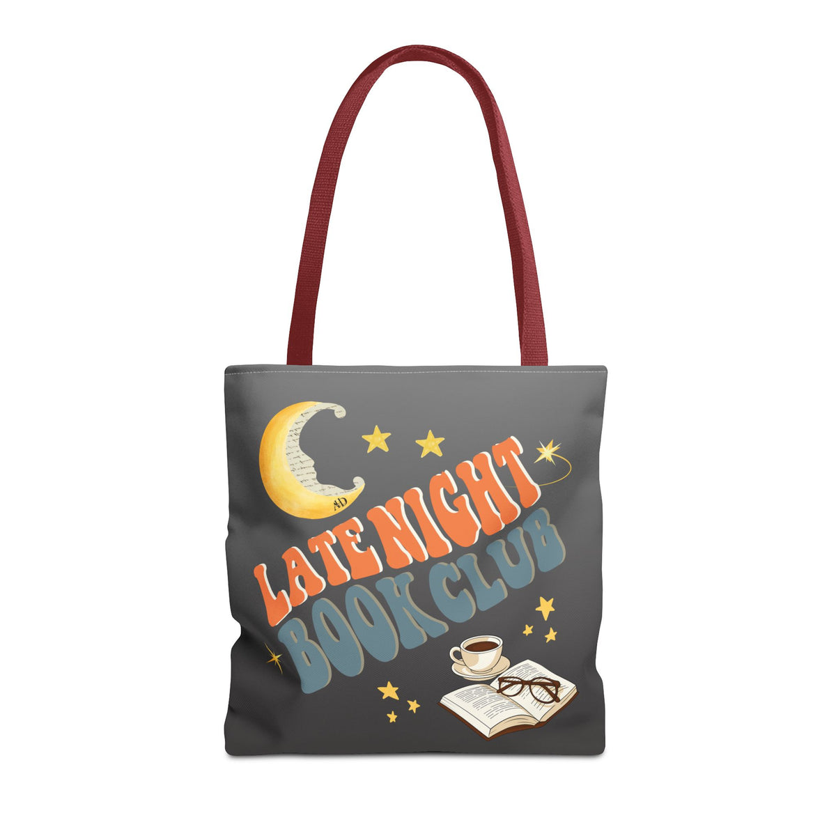 Late Night Book Club Polyester Tote Bag (Size: 16" × 16'', Color: Red)