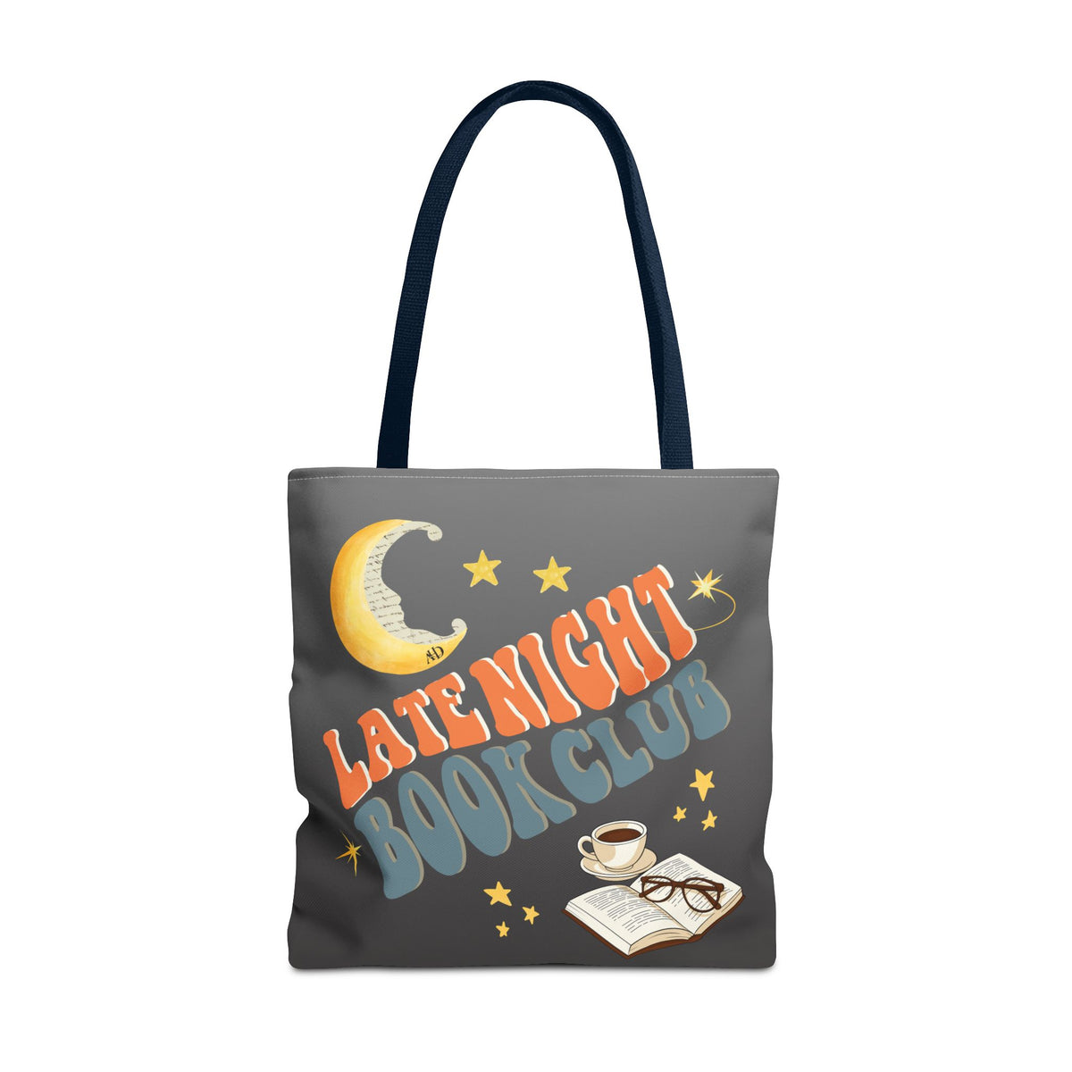 Late Night Book Club Polyester Tote Bag (Size: 18" × 18'', Color: Navy)
