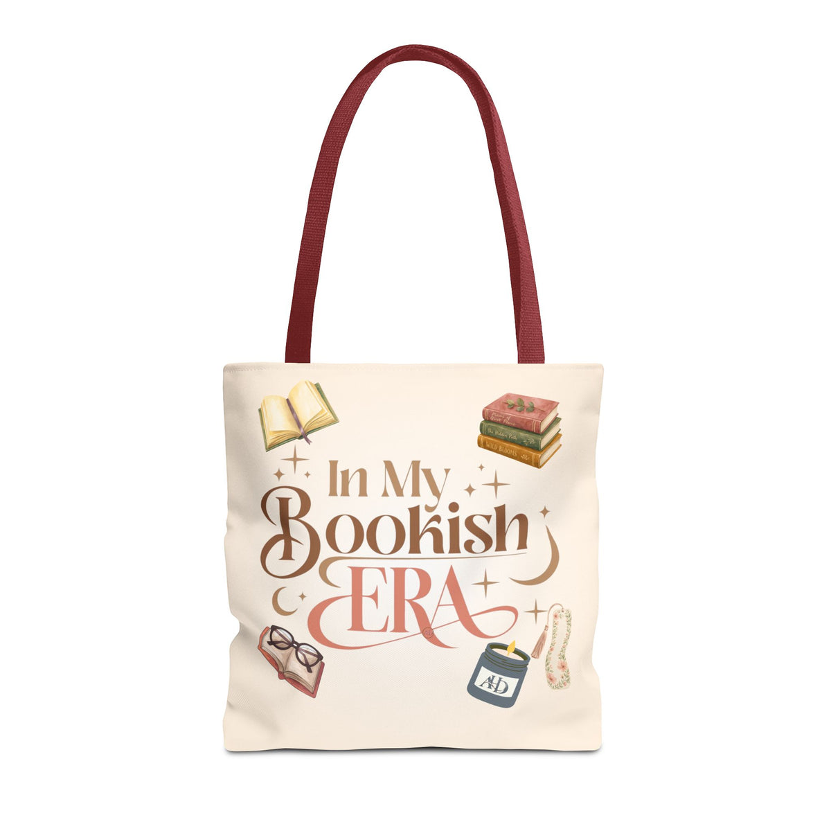 In My Bookish Era Literary Polyester Tote (Size: 16" × 16'', Color: Red)