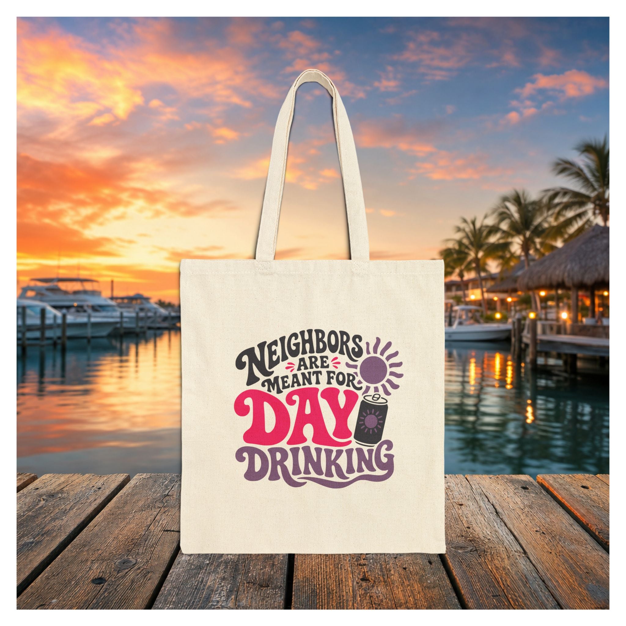 Fleming Island | Neighbors Are Meant for Day Drinking Canvas Tote — alternate product view 6