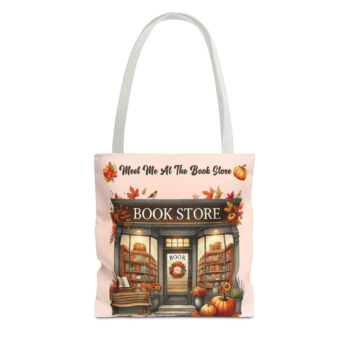 Meet Me at the Book Store Autumn Tote Bag (Size: 13" × 13'', Handle color: White)