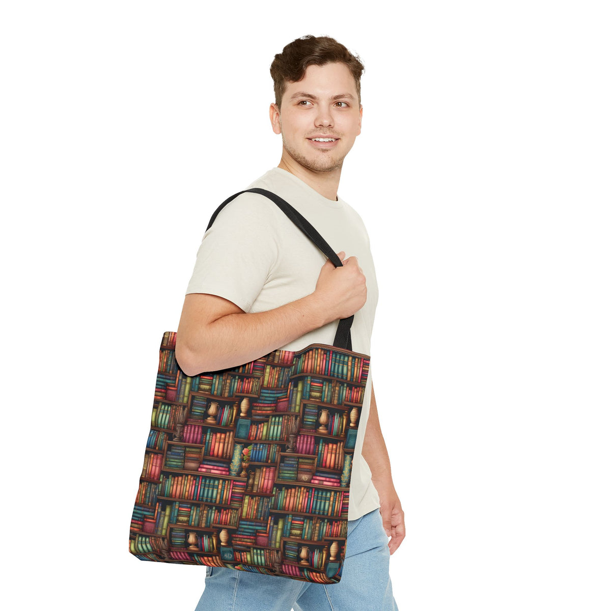 Vintage Bookshelf Polyester Tote Bag
