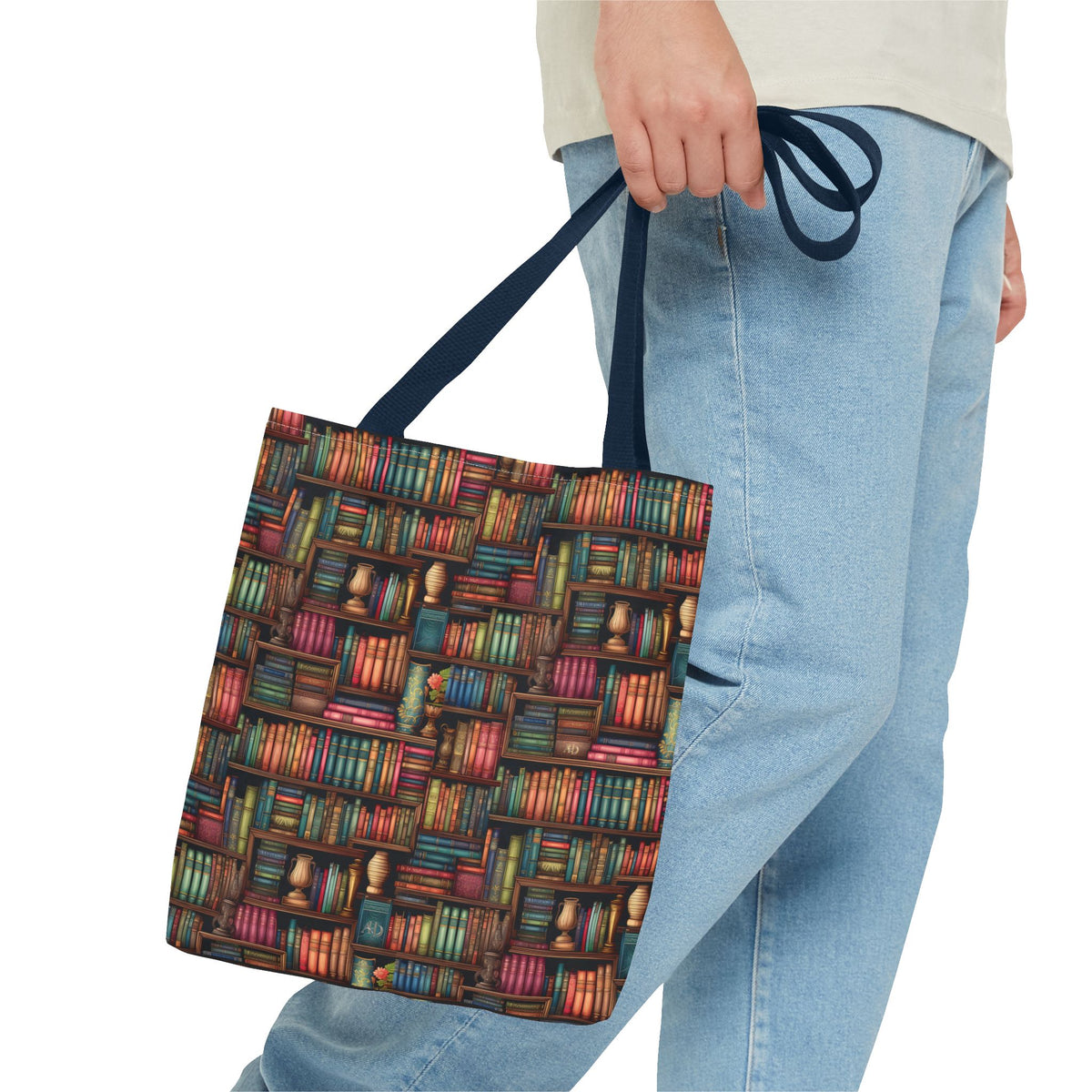Vintage Bookshelf Polyester Tote Bag