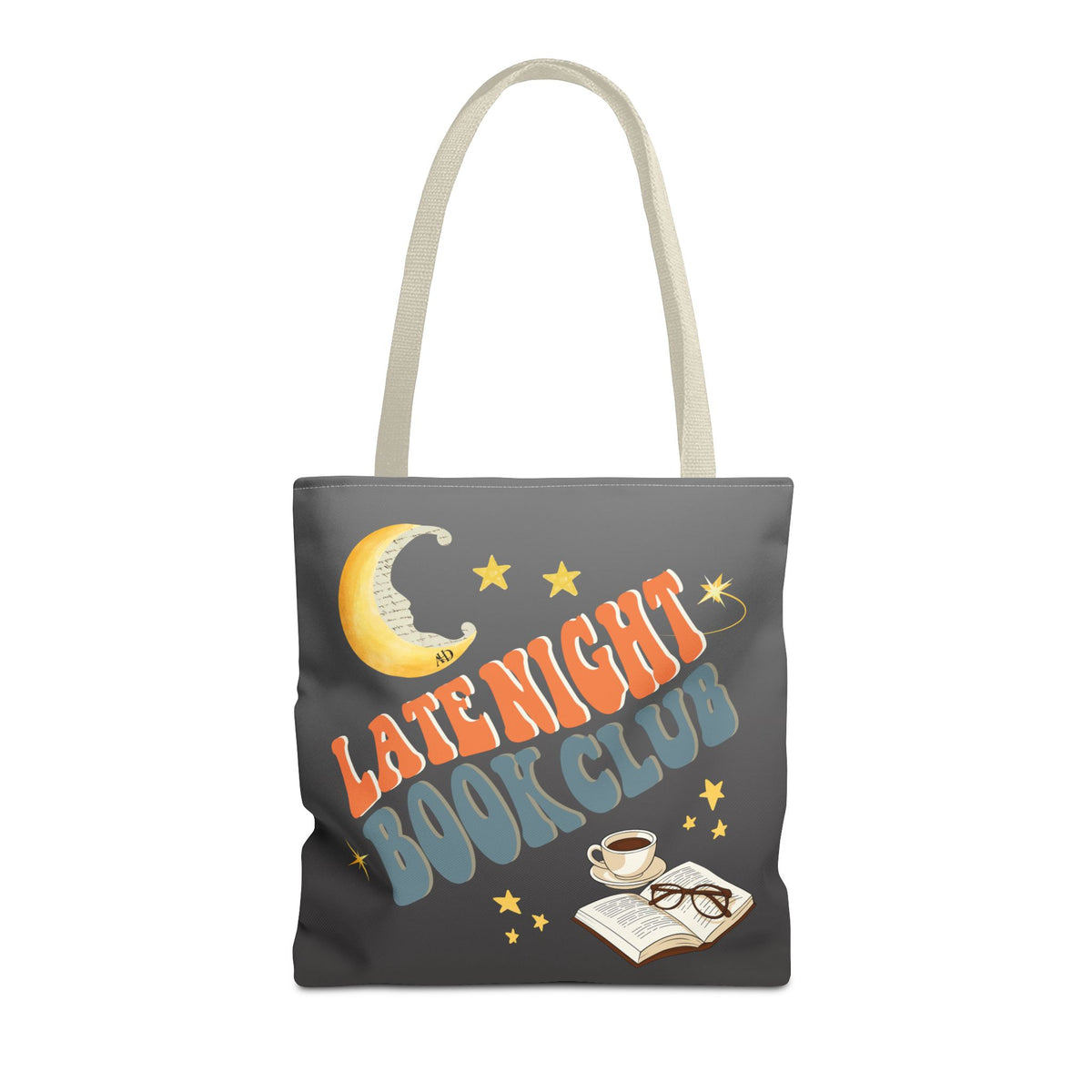 Late Night Book Club Polyester Tote Bag (Size: 16" × 16'', Color: Beige)