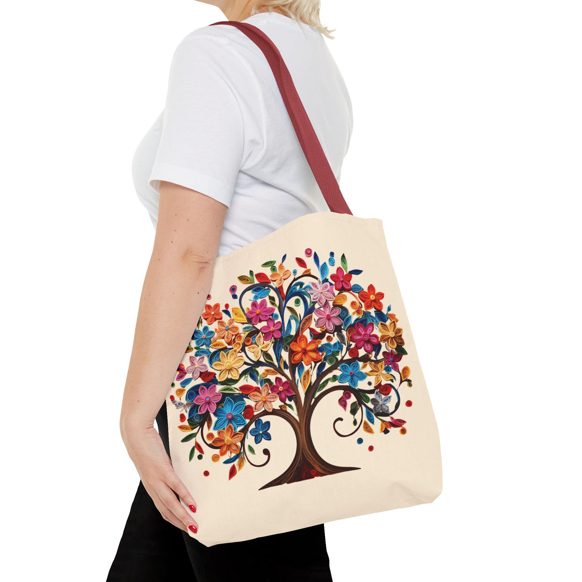 Colorful Floral Tree Polyester Tote Bag
