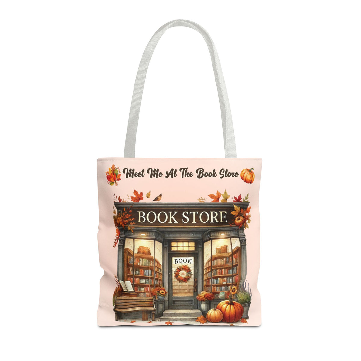 Meet Me at the Book Store Autumn Tote Bag (Size: 16" × 16'', Handle color: White)