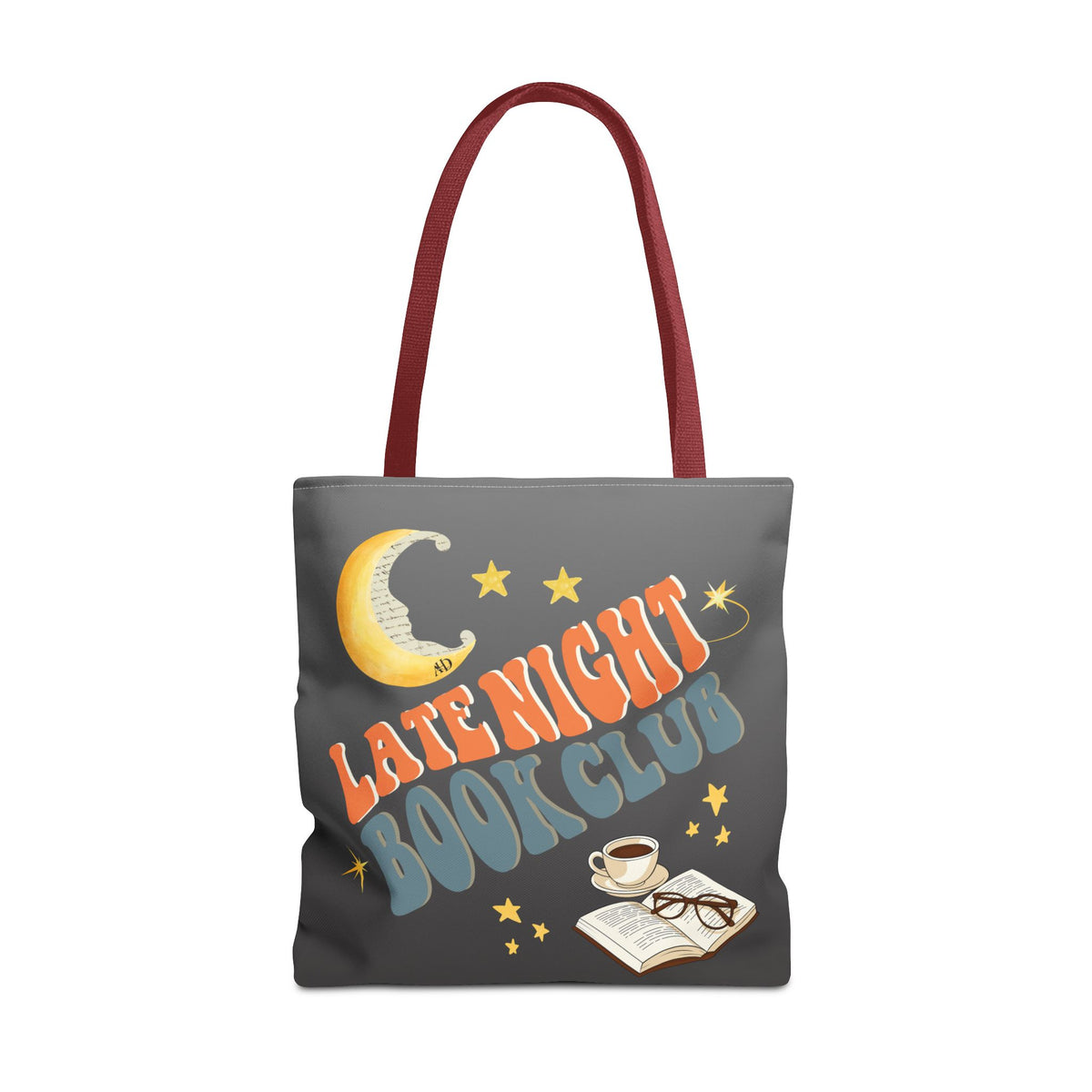 Late Night Book Club Polyester Tote Bag (Size: 18" × 18'', Color: Red)