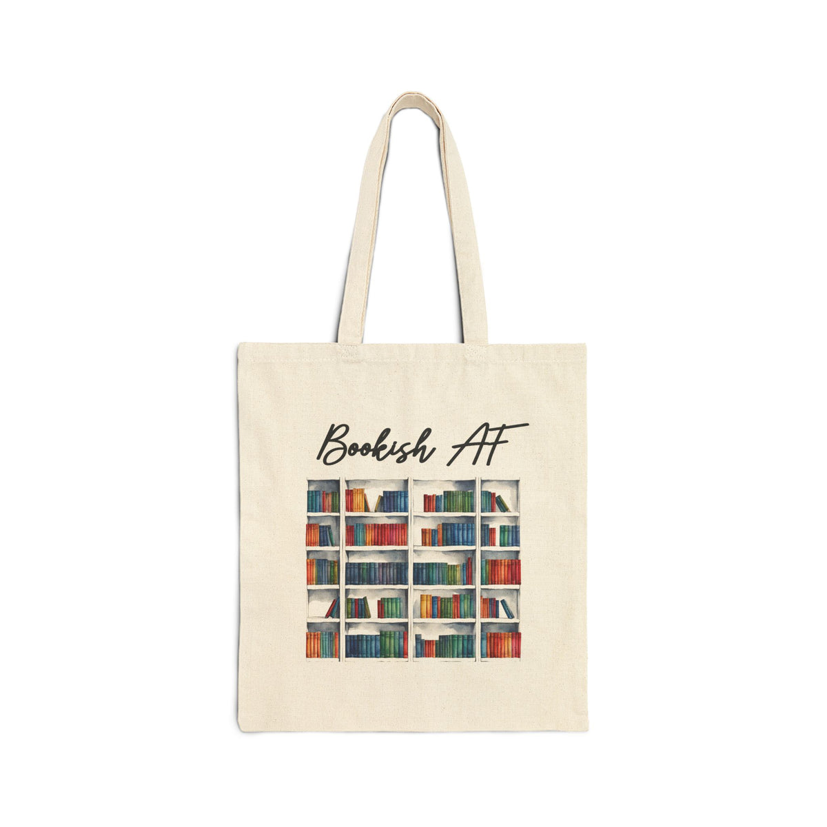 Bookish AF Cotton Canvas Tote Bag (Color: Natural, Size: 15" x 16")