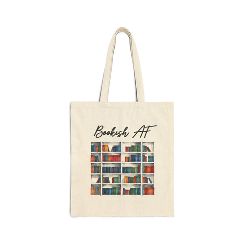 Bookish AF Cotton Canvas Tote Bag (Color: Natural, Size: 15" x 16")