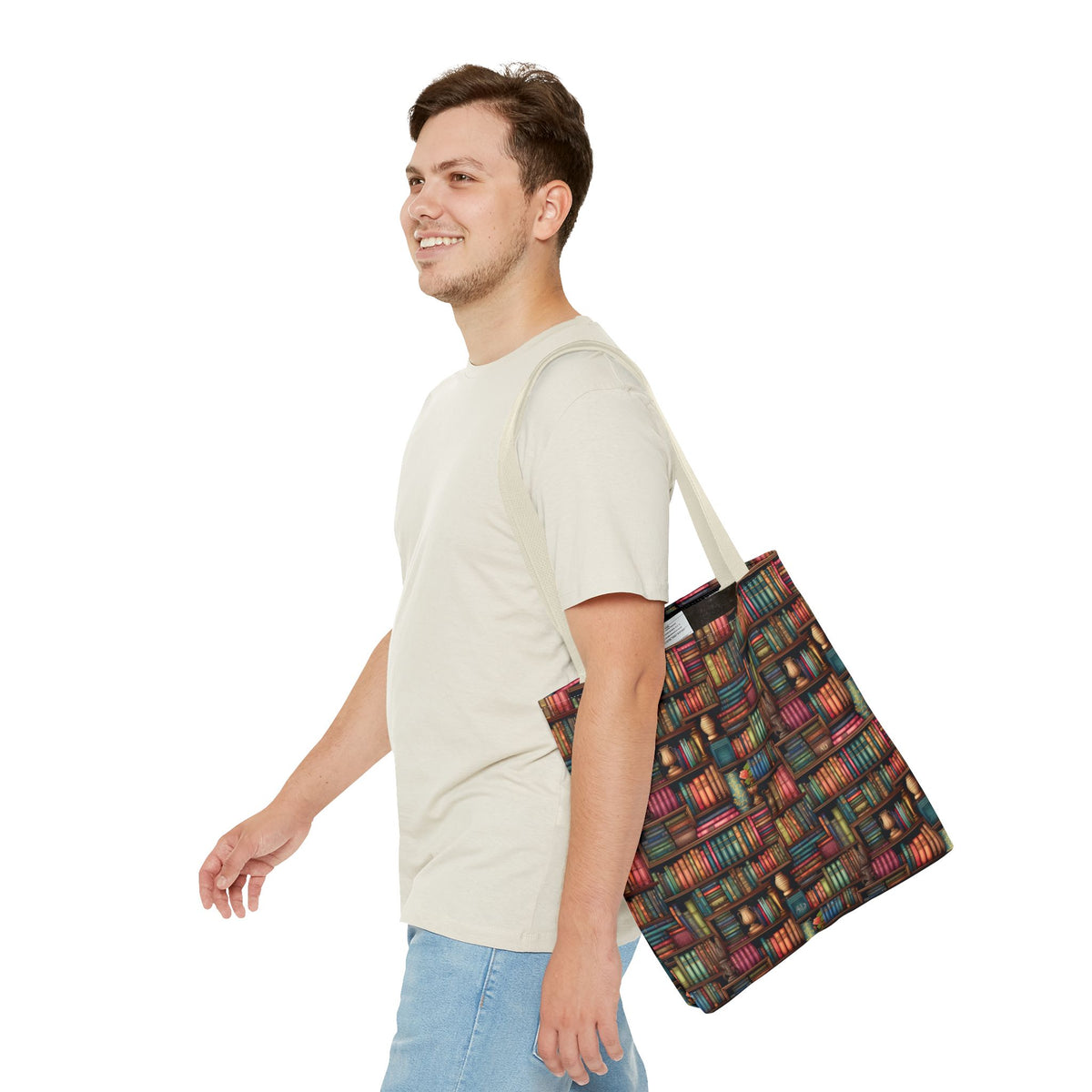 Vintage Bookshelf Polyester Tote Bag