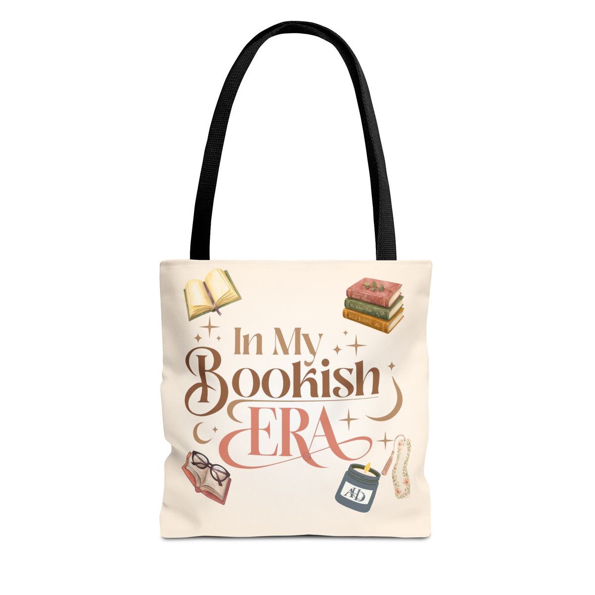 In My Bookish Era Literary Polyester Tote (Size: 13" × 13'', Color: Black)