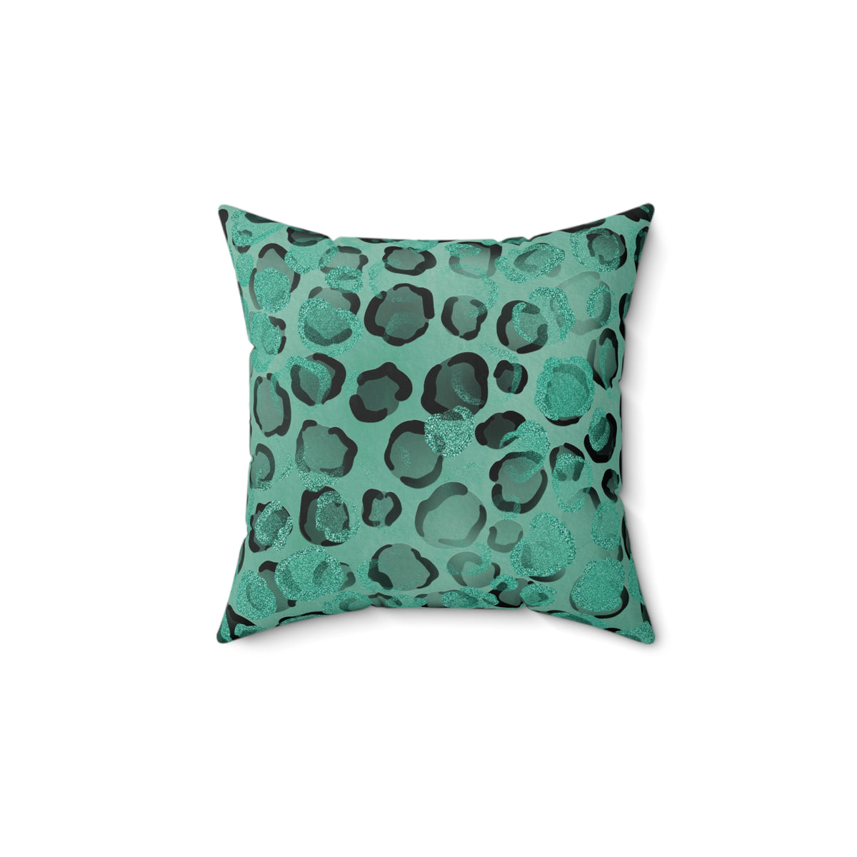 Teal Leopard Print Faux Suede Throw Pillow (Size: 14" × 14")