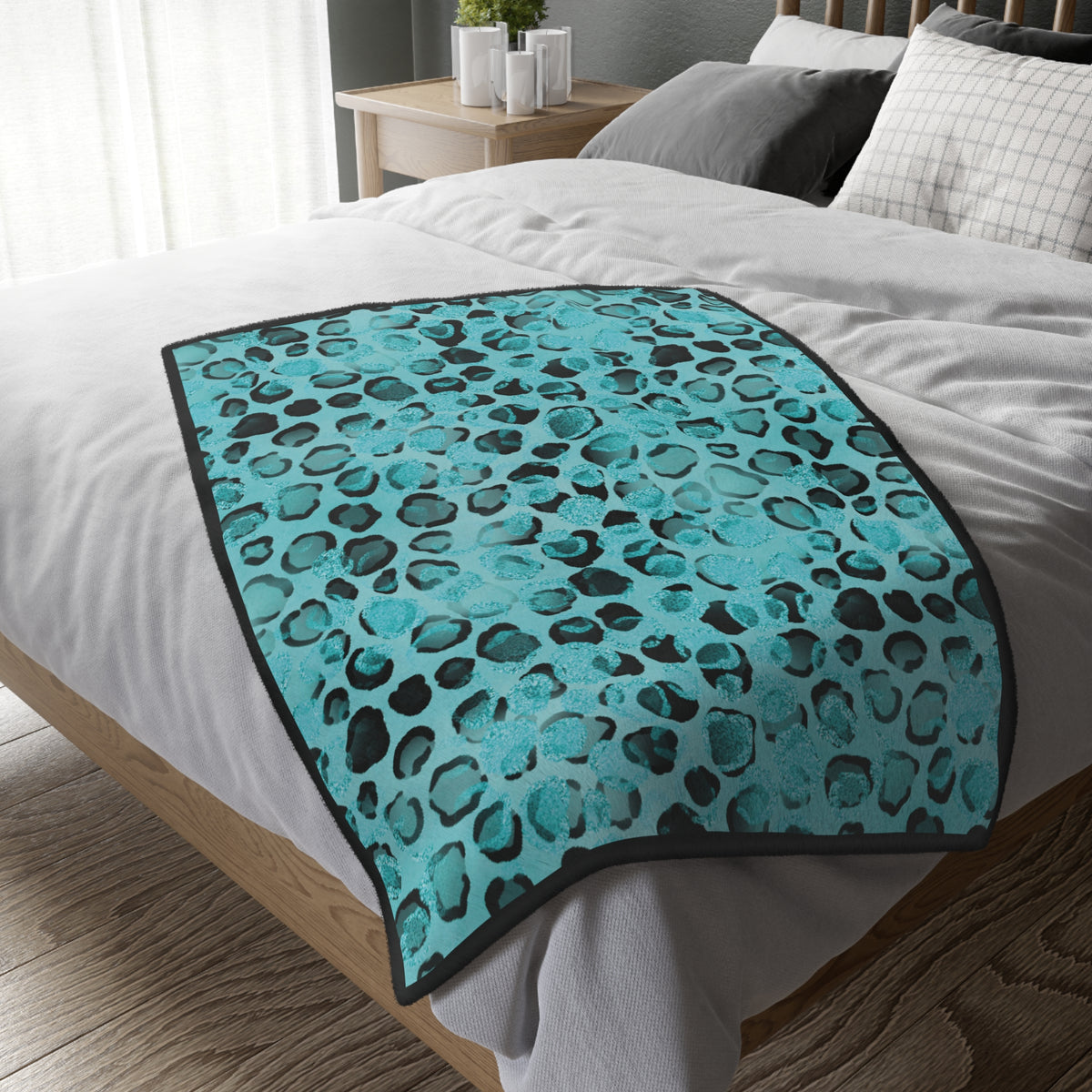 Aqua Leopard Velveteen Throw Blanket, 40 x 30 in