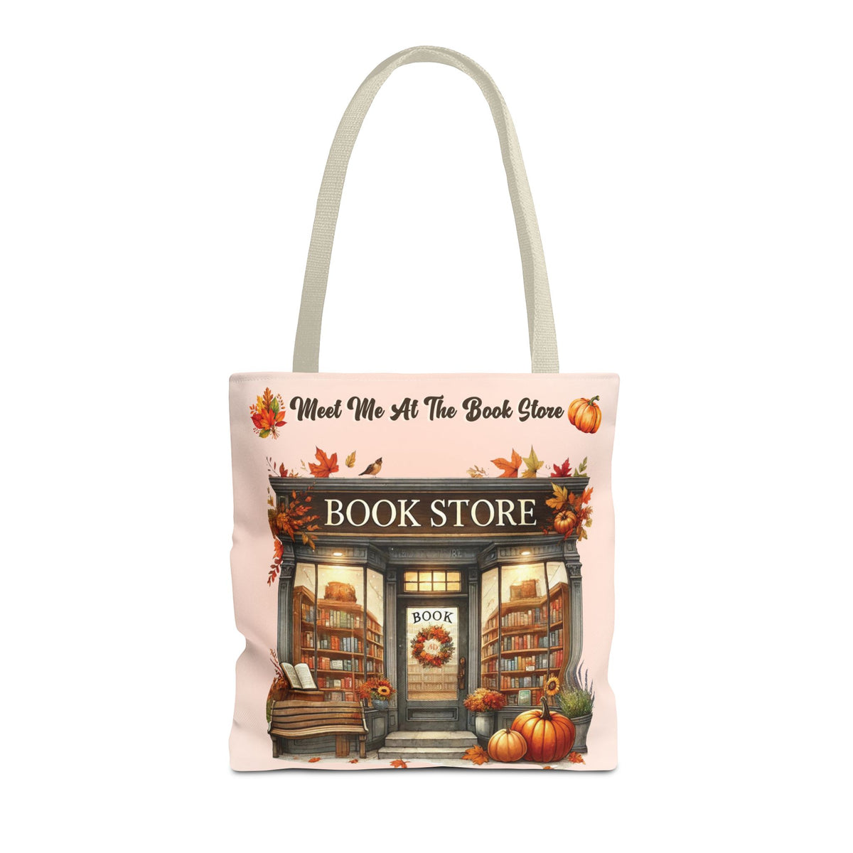 Meet Me at the Book Store Autumn Tote Bag (Size: 16" × 16'', Handle color: Beige)