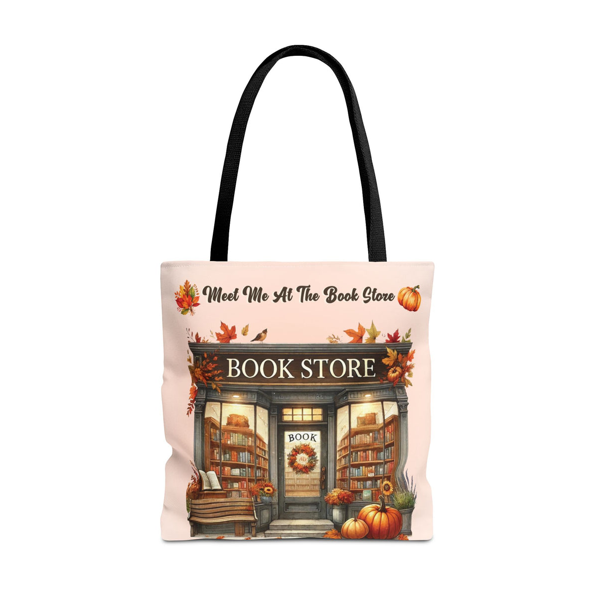 Meet Me at the Book Store Autumn Tote Bag (Size: 18" × 18'', Handle color: Black)