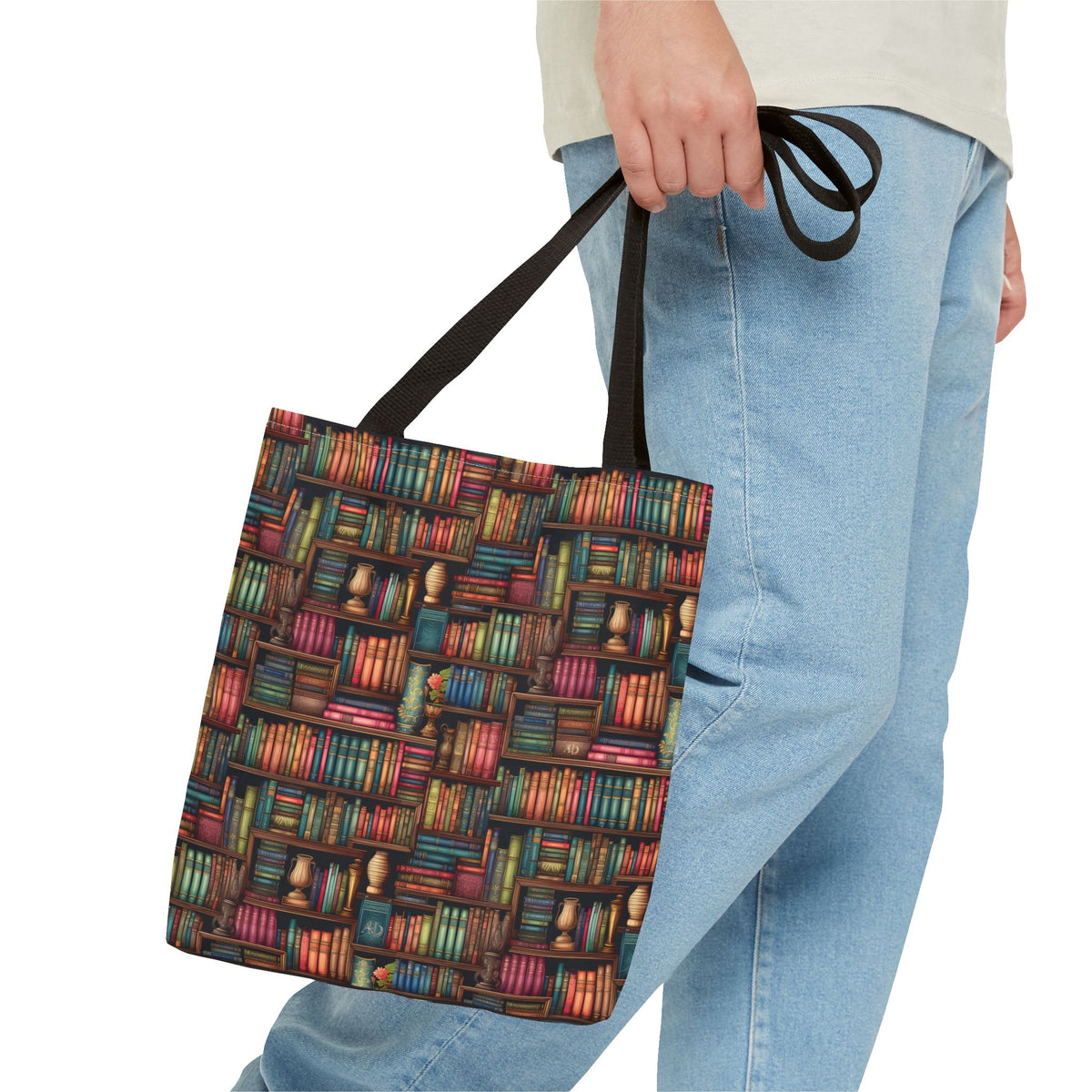 Vintage Bookshelf Polyester Tote Bag