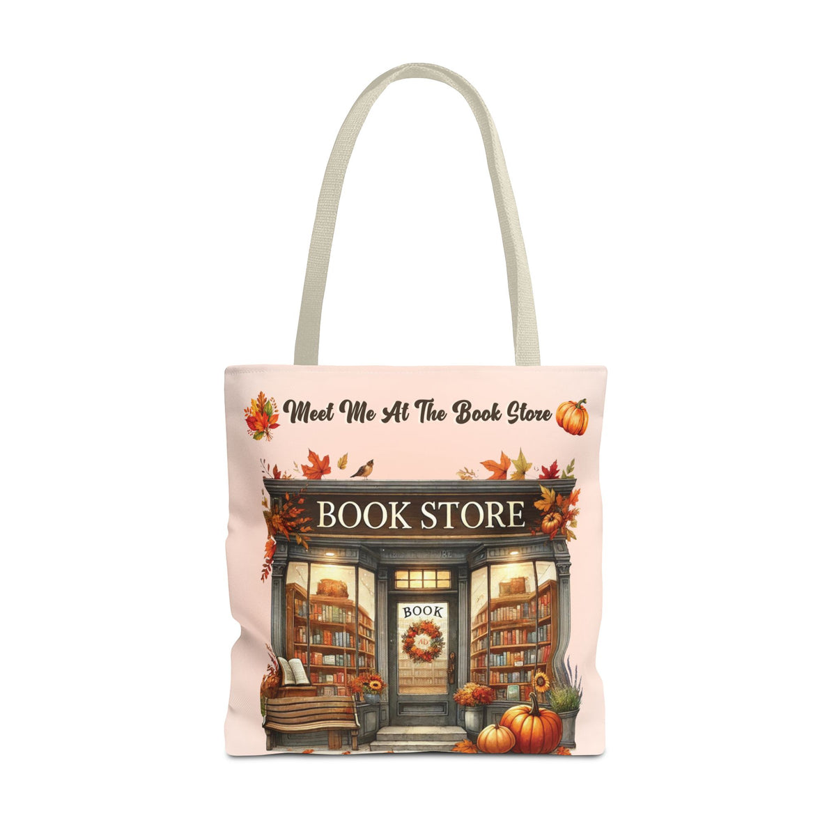 Meet Me at the Book Store Autumn Tote Bag (Size: 18" × 18'', Handle color: Beige)