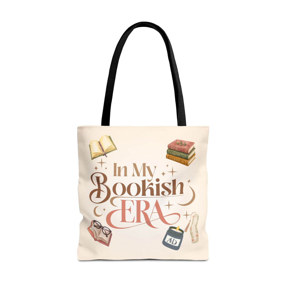 In My Bookish Era Literary Polyester Tote (Size: 18" × 18'', Color: Black)