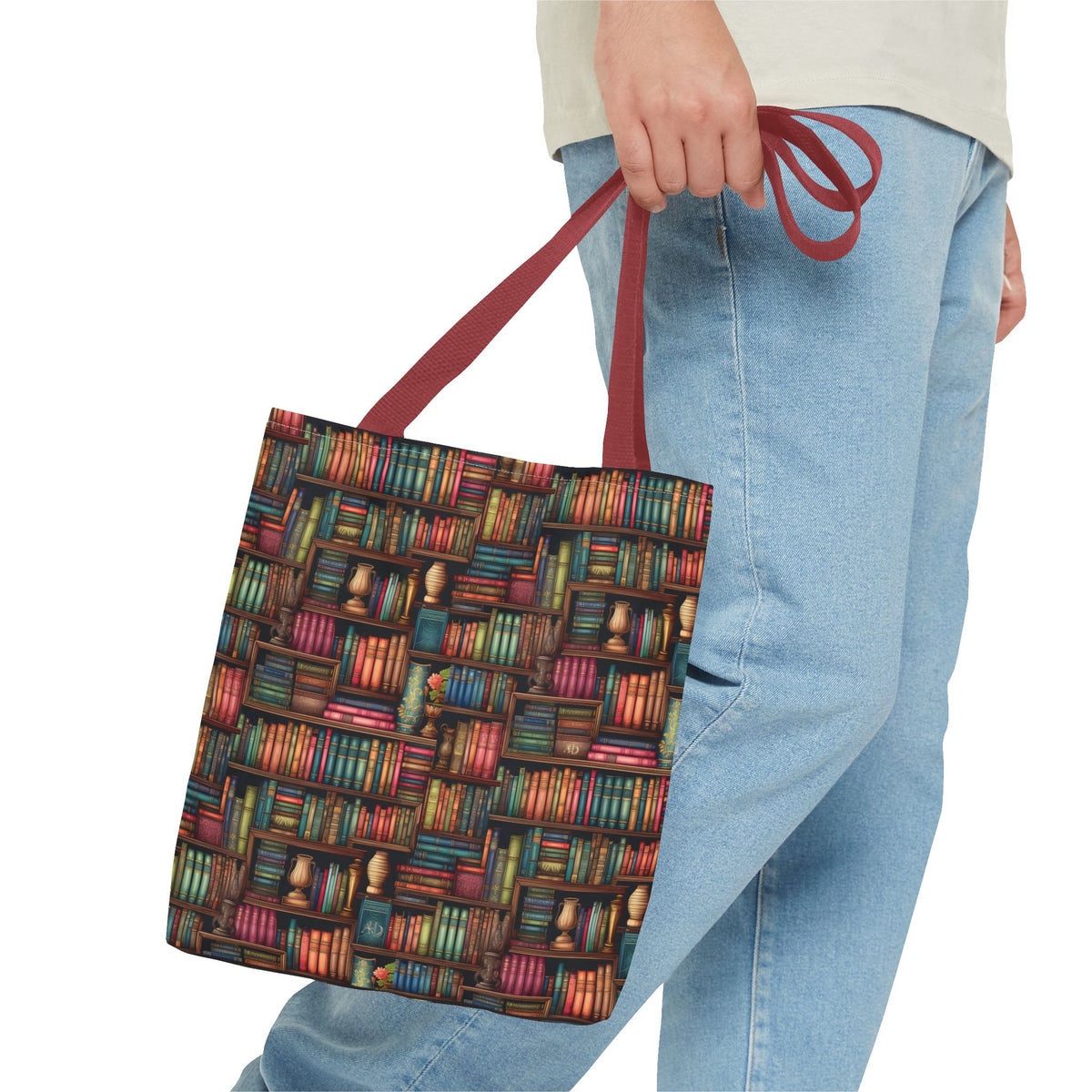 Vintage Bookshelf Polyester Tote Bag