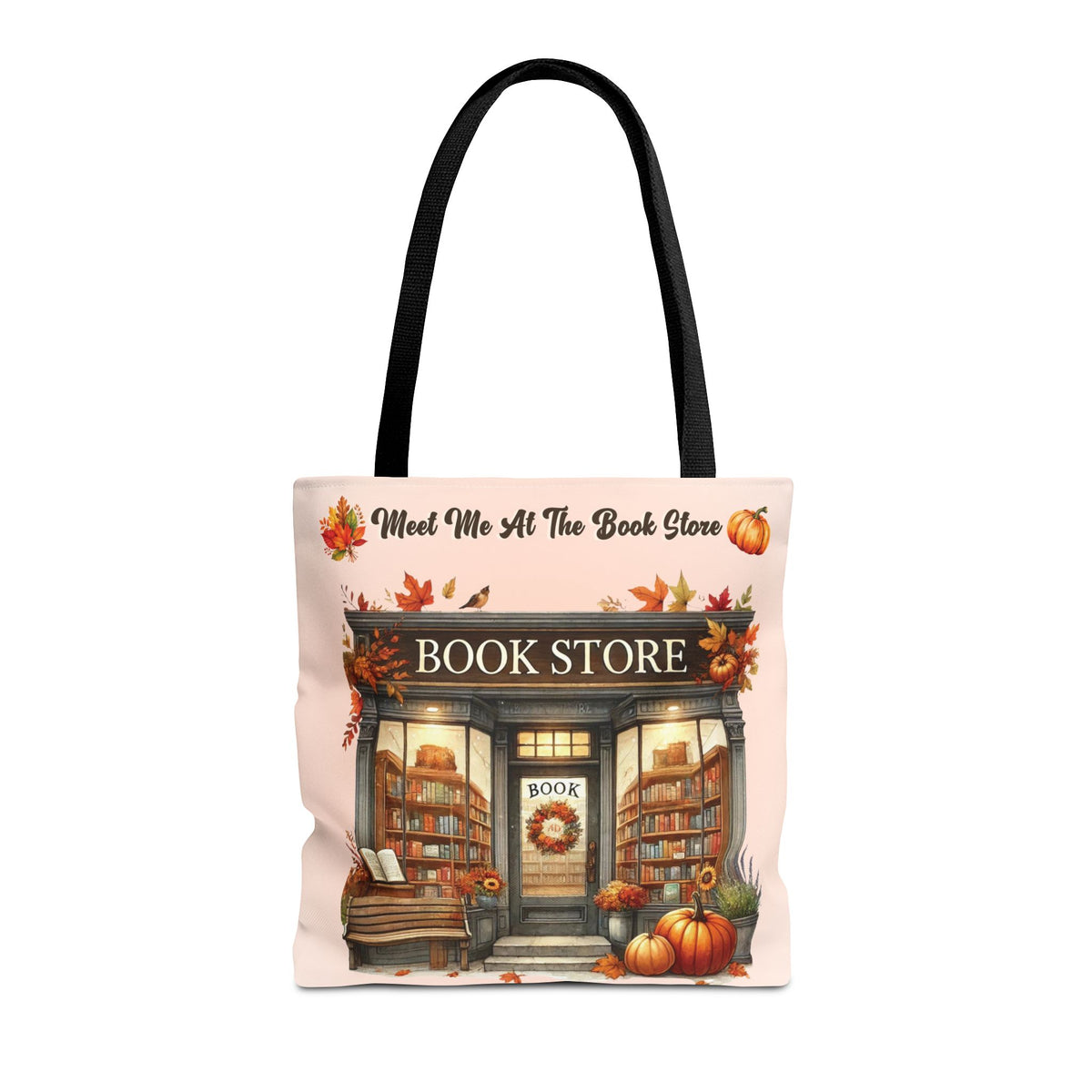 Meet Me at the Book Store Autumn Tote Bag (Size: 16" × 16'', Handle color: Black)