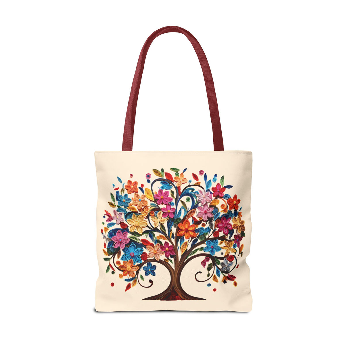 Colorful Floral Tree Polyester Tote Bag