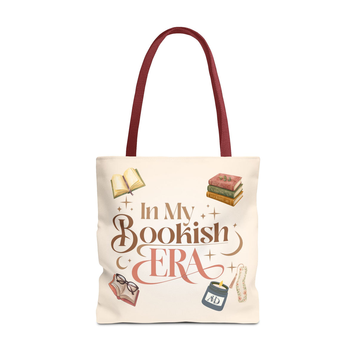 In My Bookish Era Literary Polyester Tote (Size: 18" × 18'', Color: Red)