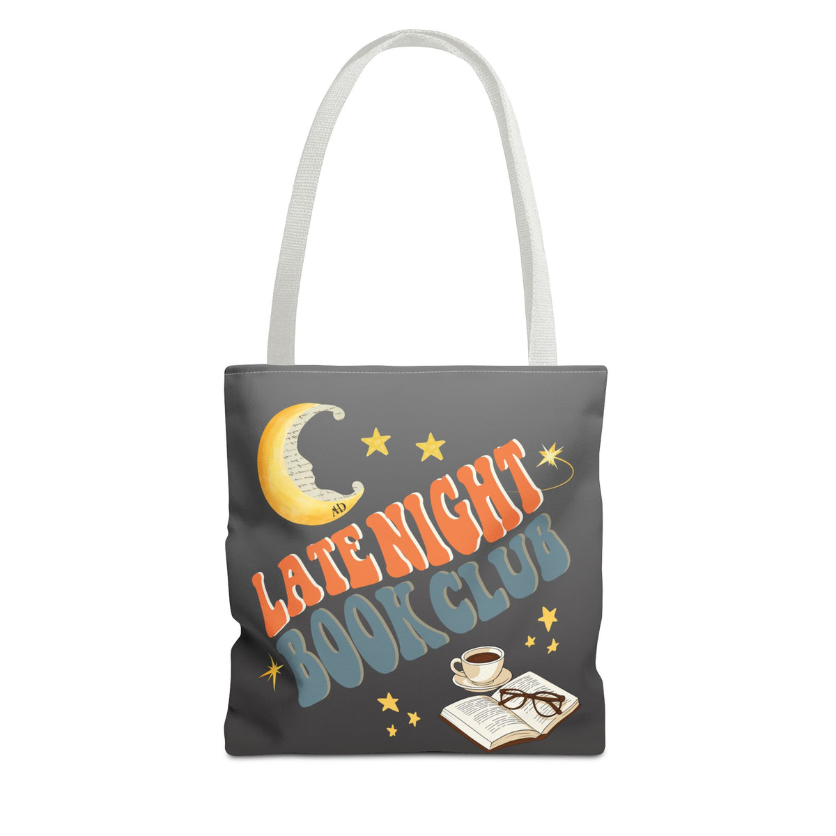 Late Night Book Club Polyester Tote Bag (Size: 13" × 13'', Color: White)