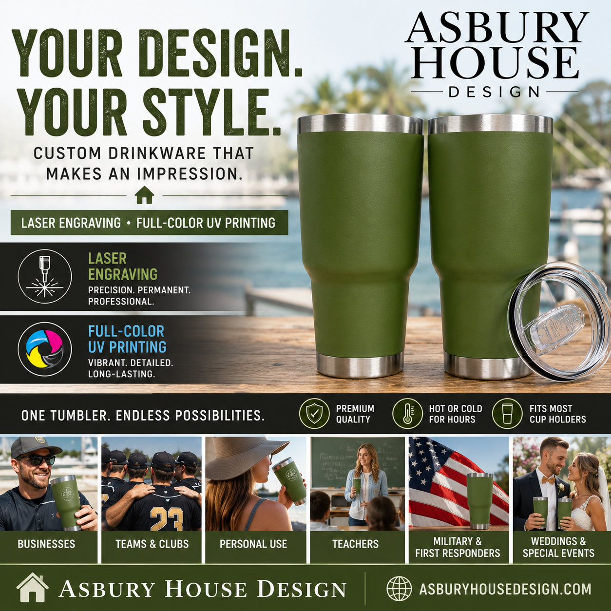 Asbury House Design Promo Tumbler 30 oz - Army Green