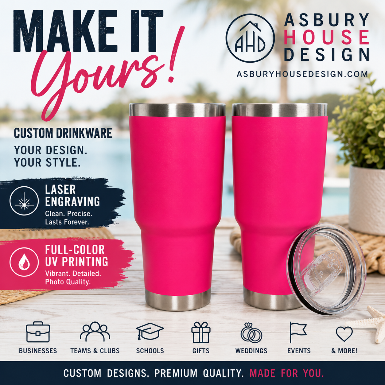 Asbury House Design Promo Tumbler 30 oz - Hot Pink