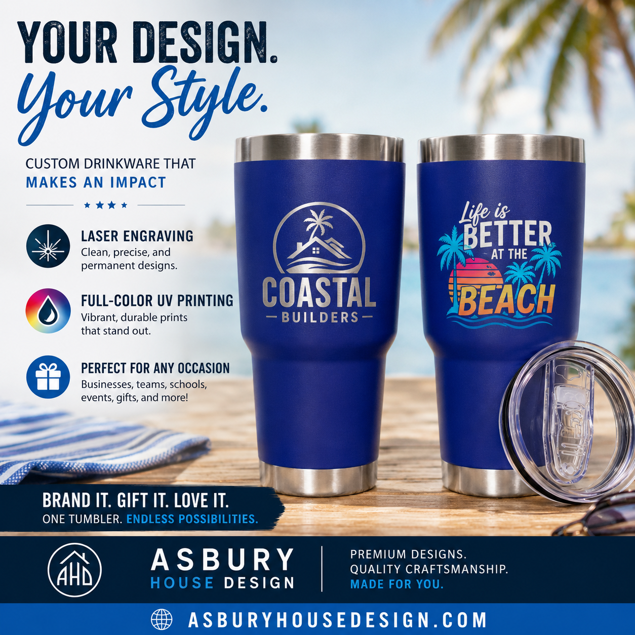 Asbury House Design Promo Tumbler 30 oz - Royal Blue