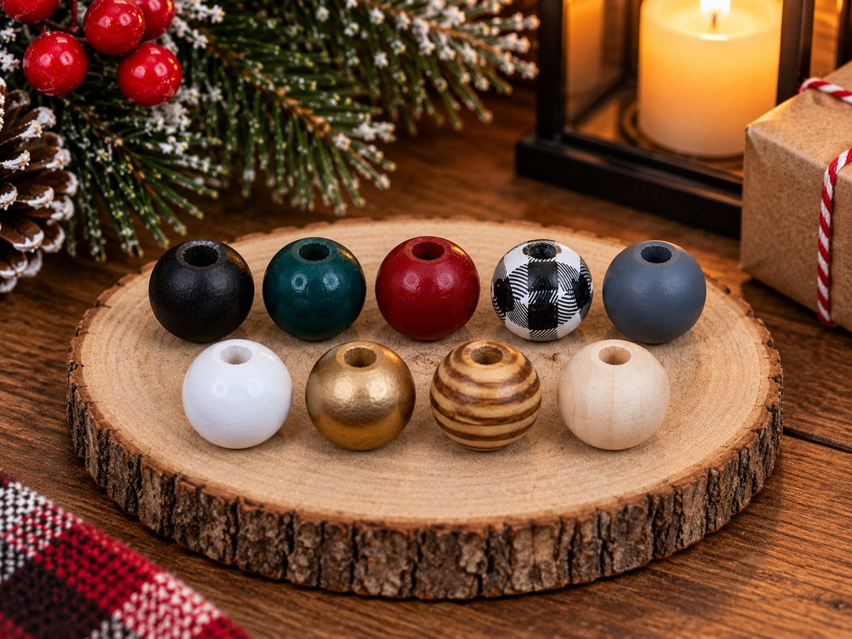 Wood bead color choices included with every personalized stocking and gift tag