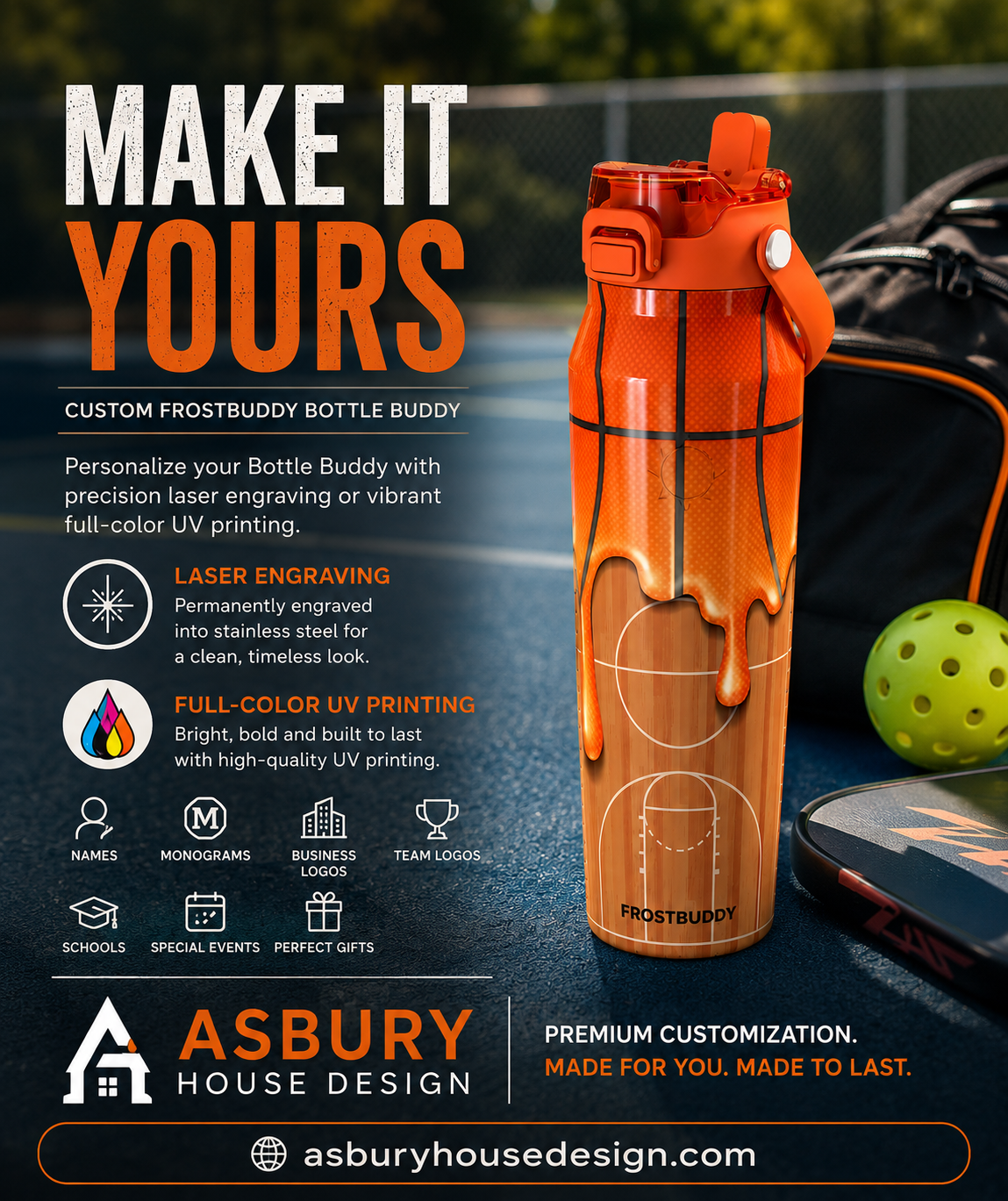 FrostBuddy Bottle Buddy - Basketball Drip — personalization example