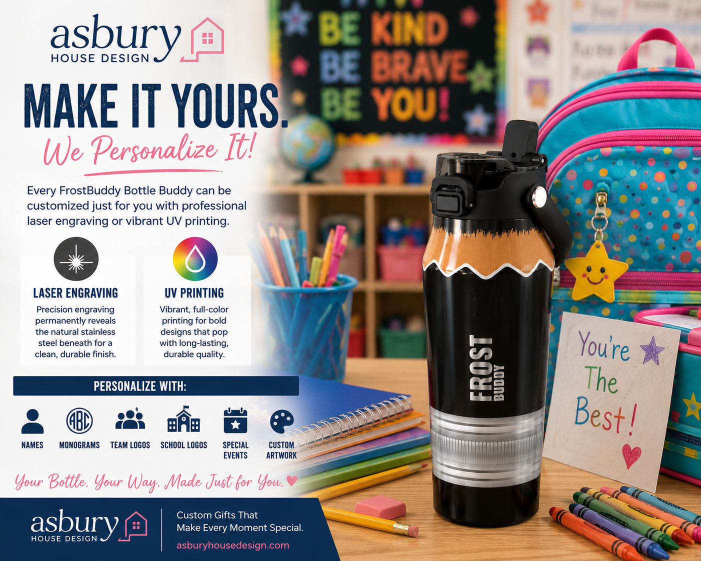 FrostBuddy Bottle Buddy 24 oz - Black Pencil — personalization example