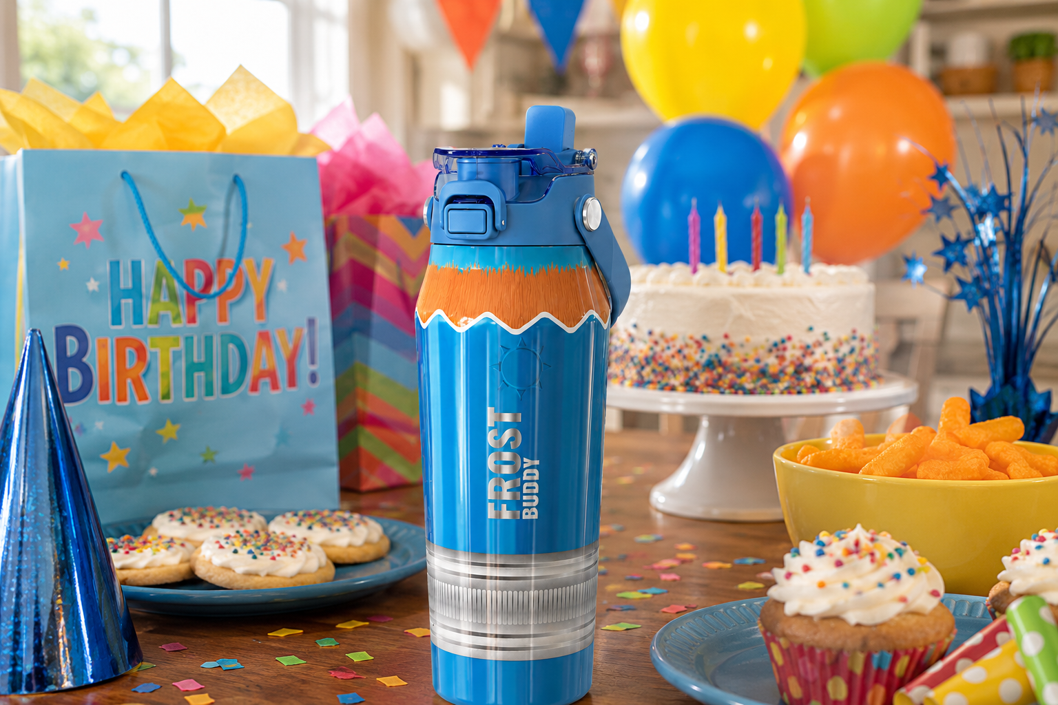 FrostBuddy Bottle Buddy 24 oz - Blue Pencil — lifestyle product display