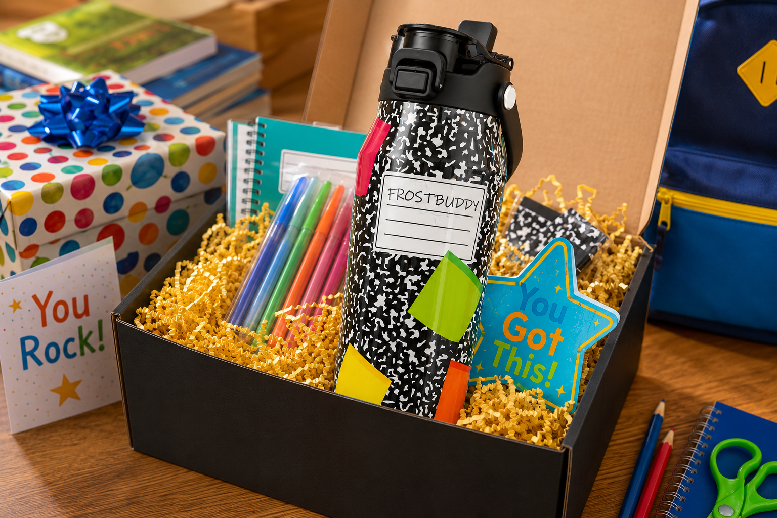 FrostBuddy Bottle Buddy 24 oz - Composition Notebook — personalized gift presentation