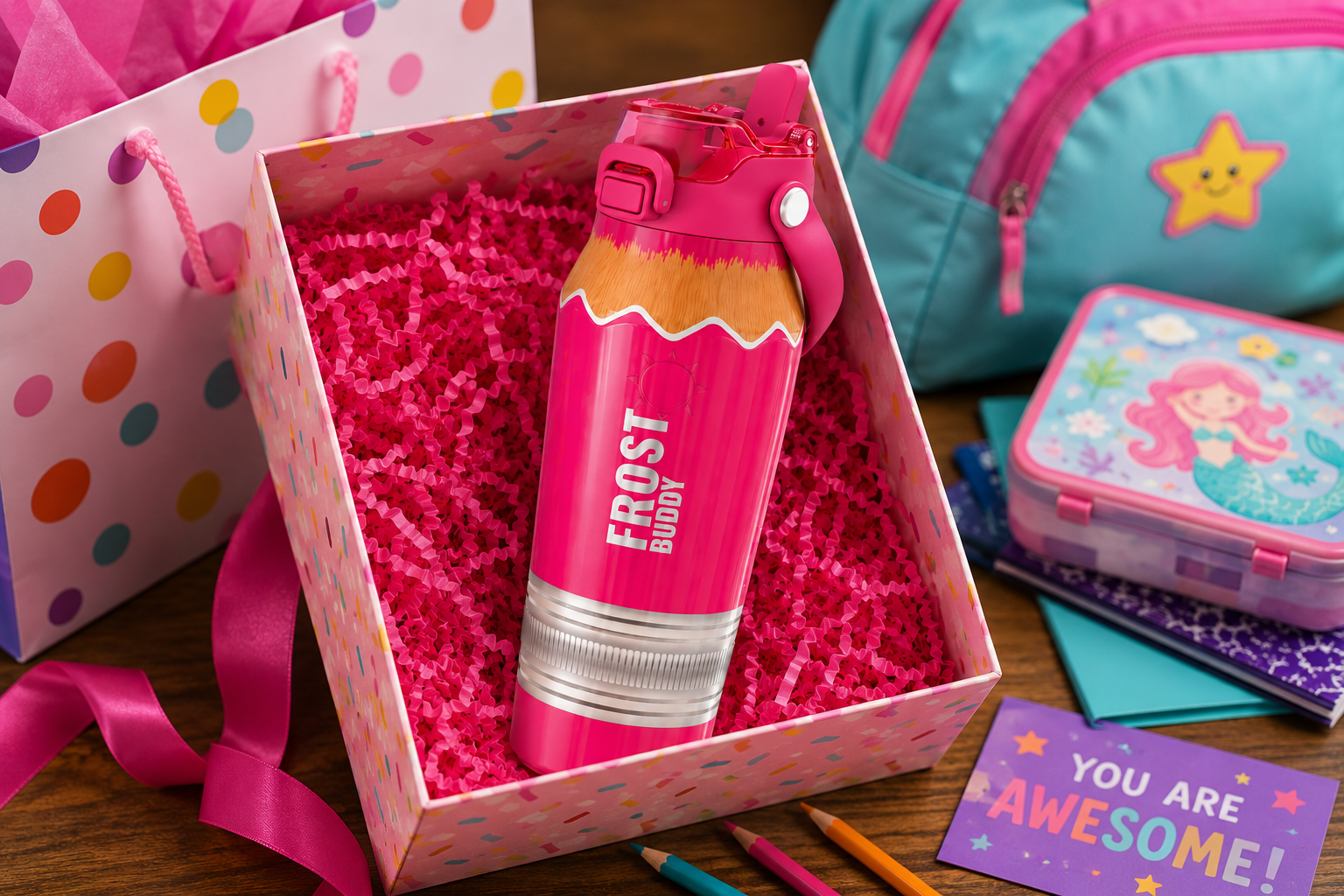 FrostBuddy Bottle Buddy 24 oz - Pink Pencil — personalized gift presentation